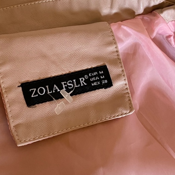 ZOLA FSLR Pink Faux Leather Cropped Moto Jacket “Southside Serpents” Cut… - Picture 3 of 12